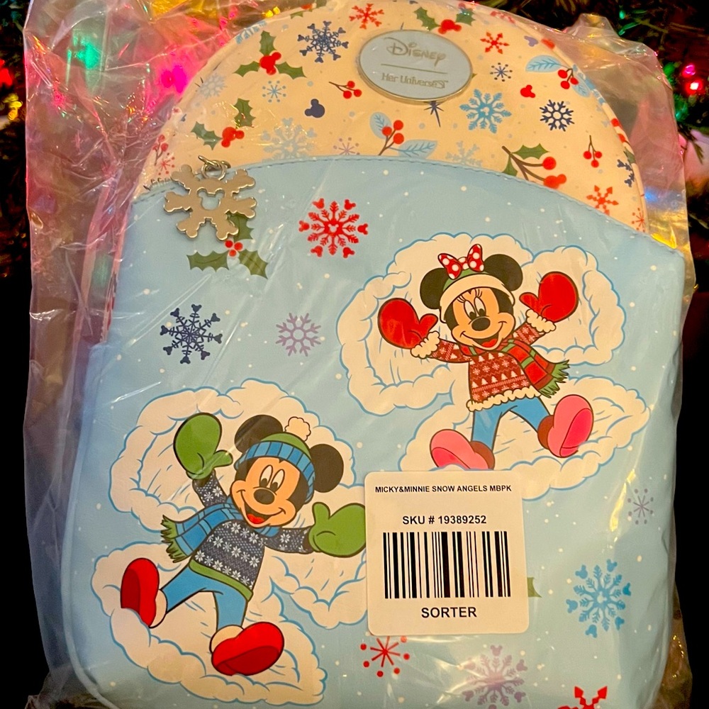 Brand new with tags Mickey&Minnie snow angel backpack plus matching card holder